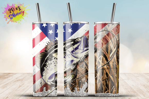 American Flag and Camo Fishing 20oz Wrap Graphics for Crafts