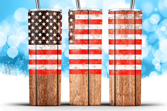 American Flag Rustic Wood Grain 20ozWrap Graphic Design Asset