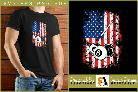 Billiard Game Design with USA Flag Shirt - A Graphic Asset for Crafts