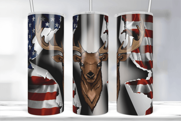 Deer American Flag 20Oz Tumbler Graphic Design Asset