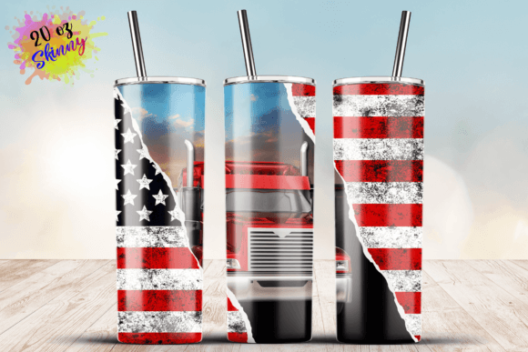 Flag American Truck 20oz Skinny Tumbler Graphic Design Asset
