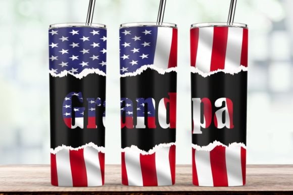 Grandpa American Flag 20 Oz Tumbler Wrap - Graphic Design Asset for Crafts