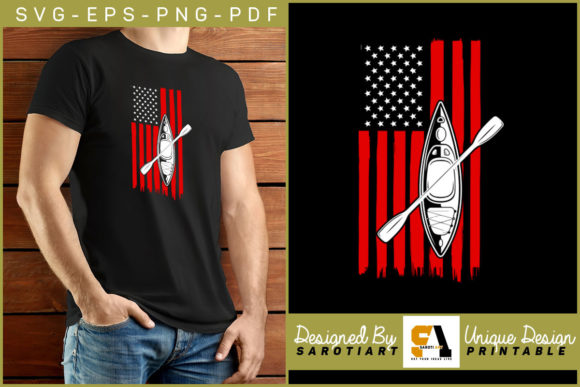 Kayaking with USA Grunge Flag Design for Crafts and Graphics