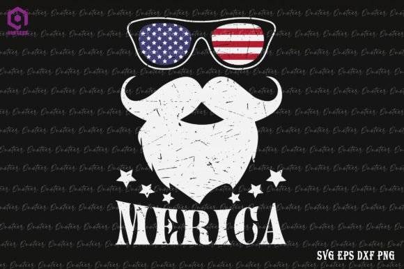 Merica America Flag Glasses Mustache Graphics for Crafts
