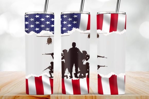 Military American Flag 20Oz Tumbler Wrap – Graphic Design Asset for Crafts