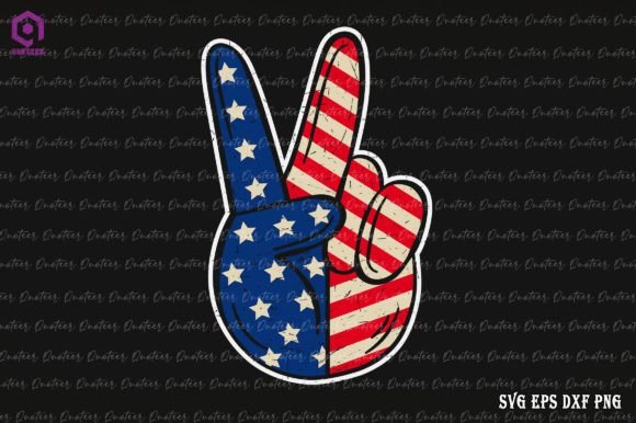 Peace Sign Hand Patriotic American Flag Graphics for Crafts