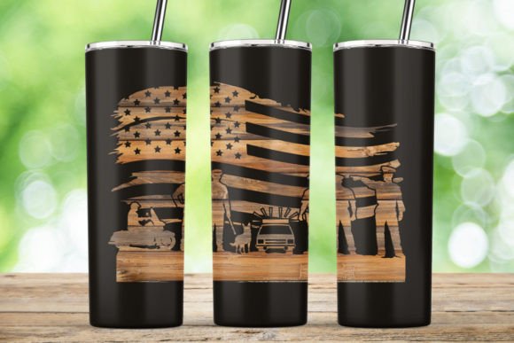 Police USA Flag Wood 20 Oz Tumbler Graphics for Crafts