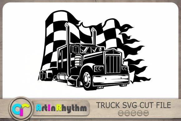 Semi Truck Trailer Svg, Racing Flag Svg for Crafts and Graphics