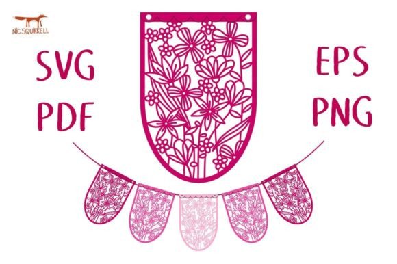 Summer Flower Garden Bunting Flag SVG for Graphics and Crafts