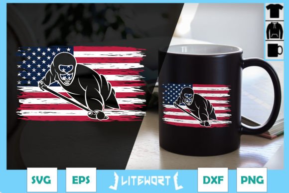 USA Flag Billiards Player Graphics for Crafts