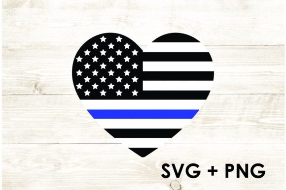 USA Flag Heart Blue Line Graphics for Crafts