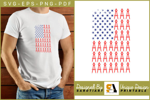 USA Flag with Architecture Sublimation Graphics for Crafts
